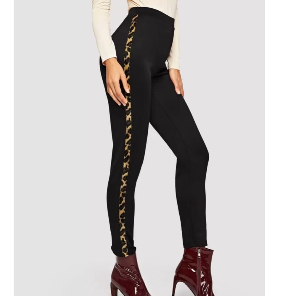 Black Leopard Trim Leggings